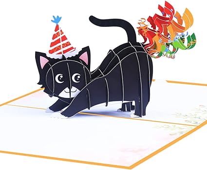 3D Birthday Card,Pop Up Cat Greeting Card,Friendship Card,Gift Card,Surprise Card,Encouragement Card,Black Cat