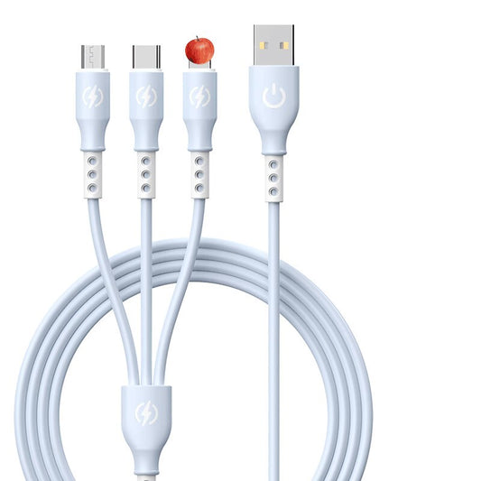 Silicone 6A one-to-three data cable (sky blue)