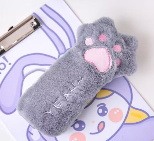 Cute Cat Paw Pencil Bag Cute Stationery Holder Bag Large Capacity Pen Case Makeup Pouch Soft Plush Cosmetic Storage Bag Student Stationery Children's Gift INS Simplified