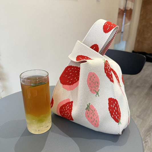 Mommy Bag Candy Color Girls Storage Bag Mini Knot Knitted Bag Small Ins Handbag Strawberry Wrist Bag Women Tote Bag